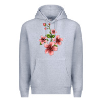 Heather Grey pink flowers hibiscus Premium Hoodie - Jasminsmagicworld