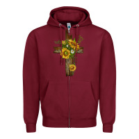 Burgundy sunflower cross Zipper Hoodie - texasbilliewilder