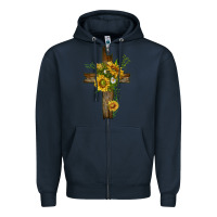 Navy sunflower cross Zipper Hoodie - texasbilliewilder