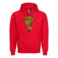 Red sunflower cross Zipper Hoodie - texasbilliewilder