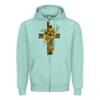 Seafoam sunflower cross Zipper Hoodie - texasbilliewilder