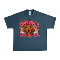 Midnight Navy dachshund puppy floral rainbow Urban Heavy Tee - Artiststas