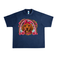 Dachshund Puppy Floral Rainbow Urban Heavy Tee | Teevron