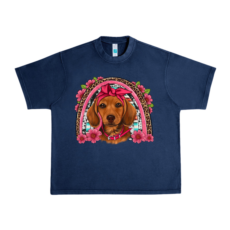 Dachshund Puppy Floral Rainbow Urban Heavy Tee by Artiststas | Teevron