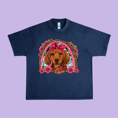 Dachshund Puppy Floral Rainbow Urban Heavy Tee Designed By Artiststas