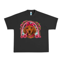 Pigment Black dachshund puppy floral rainbow Urban Heavy Tee - Artiststas