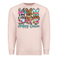 Pale Pink Happy Easter western peeps Premium Sweatshirt - OliviaCreatesArt