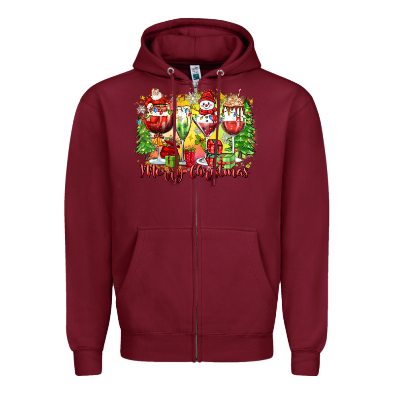 Merry Christmas Wine Glasses Zipper Hoodie by Zillion Design Studio | Teevron