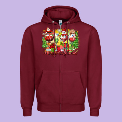 Merry Christmas Wine Glasses Zipper Hoodie Designed By Zillion Design Studio
