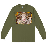 Army Green merino ram with sunflowers Long Sleeve Tee - BarkalooDesign