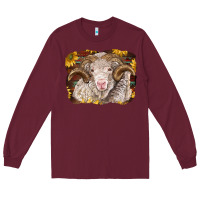 Burgundy merino ram with sunflowers Long Sleeve Tee - BarkalooDesign