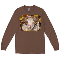 Chestnut merino ram with sunflowers Long Sleeve Tee - BarkalooDesign
