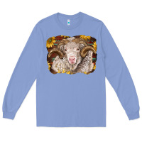 Colony Blue merino ram with sunflowers Long Sleeve Tee - BarkalooDesign