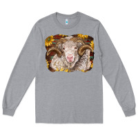 Heather Grey merino ram with sunflowers Long Sleeve Tee - BarkalooDesign