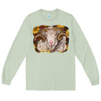 Matcha merino ram with sunflowers Long Sleeve Tee - BarkalooDesign