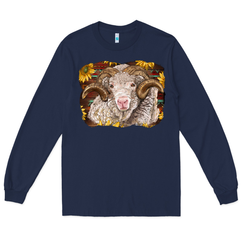 Merino Ram With Sunflowers Long Sleeve Tee by BarkalooDesign | Teevron