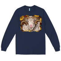 Navy merino ram with sunflowers Long Sleeve Tee - BarkalooDesign