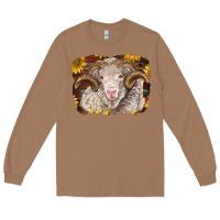 Toasted Coconut merino ram with sunflowers Long Sleeve Tee - BarkalooDesign