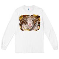 White merino ram with sunflowers Long Sleeve Tee - BarkalooDesign