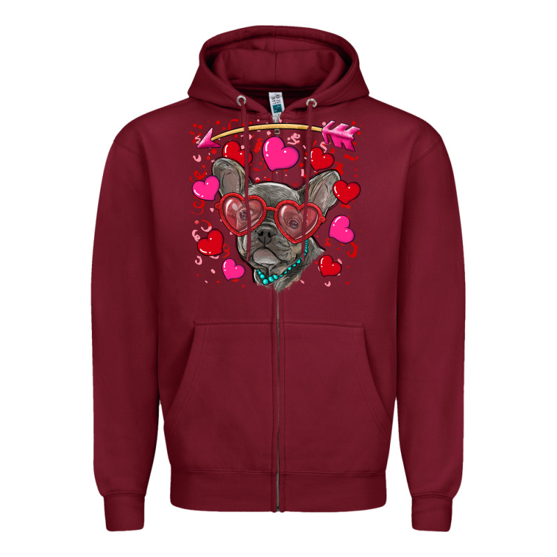 Valentine's Day French Bulldog Puppy Zipper Hoodie by RanaPortraitStore | Teevron