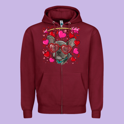 Zipper Hoodie Valentine's day french bulldog puppy