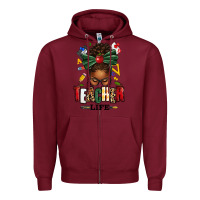 Burgundy teacher life afro messy bun Zipper Hoodie - texasbilliewilder