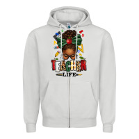 Dove Grey teacher life afro messy bun Zipper Hoodie - texasbilliewilder