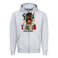 Heather Grey teacher life afro messy bun Zipper Hoodie - texasbilliewilder