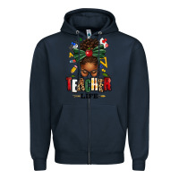 Navy teacher life afro messy bun Zipper Hoodie - texasbilliewilder