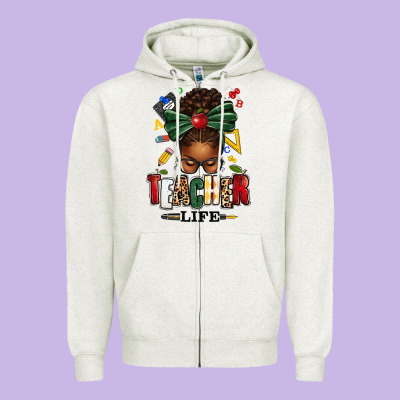 Zipper Hoodie teacher life afro messy bun