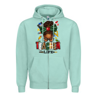 Seafoam teacher life afro messy bun Zipper Hoodie - texasbilliewilder