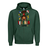 Sports Green teacher life afro messy bun Zipper Hoodie - texasbilliewilder
