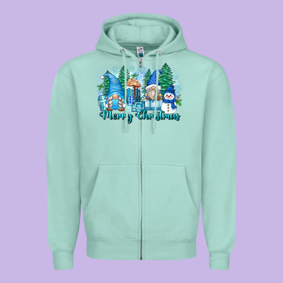 Merry Christmas Snowman Gnomes Zipper Hoodie Designed By Zillion Design Studio