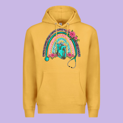 Nurse Life Spring Stethoscope Heart Rainbow Premium Hoodie Designed By Barkaloodesign