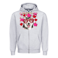 Heather Grey Valentine's day husky Zipper Hoodie - RanaPortraitStore