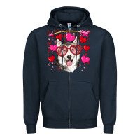 Navy Valentine's day husky Zipper Hoodie - RanaPortraitStore