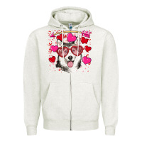 Oatmeal Heather Valentine's day husky Zipper Hoodie - RanaPortraitStore