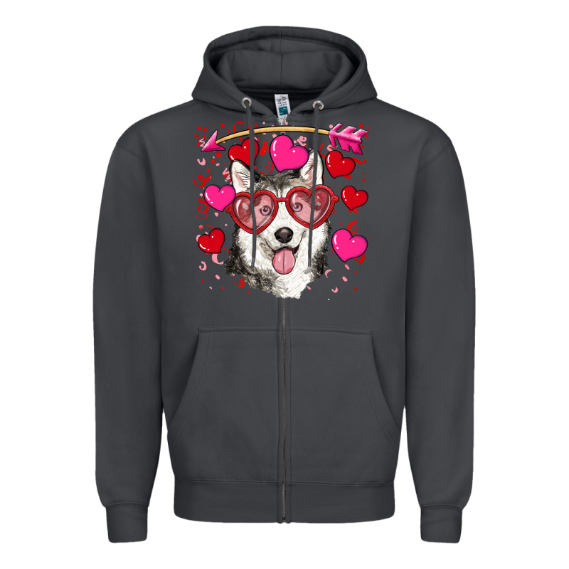 Valentine's Day Husky Zipper Hoodie by RanaPortraitStore | Teevron