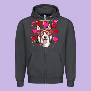 Valentine's Day Husky Zipper Hoodie Designed By Ranaportraitstore