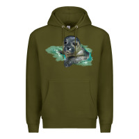 Army Green Sea Seal Face Illustrations Premium Hoodie - LillyAllenDesigns