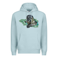 Blue Mist Sea Seal Face Illustrations Premium Hoodie - LillyAllenDesigns