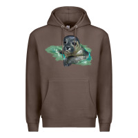 Coffee Sea Seal Face Illustrations Premium Hoodie - LillyAllenDesigns