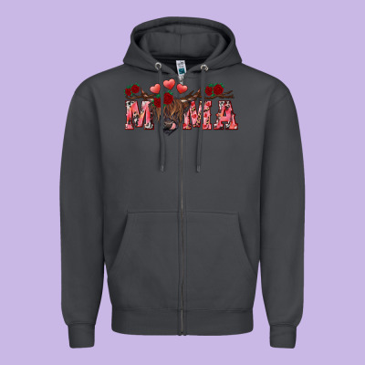 Zipper Hoodie Valentine's day mama black highland cow