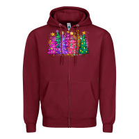 Burgundy christmas trees and lights Zipper Hoodie - Zillion Design Studio