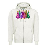 Oatmeal Heather christmas trees and lights Zipper Hoodie - Zillion Design Studio