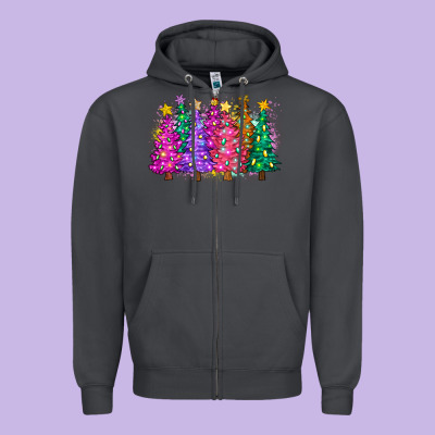 Christmas Trees And Lights Zipper Hoodie Designed By Zillion Design Studio