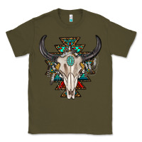 Army Green western aztec bull skull with gemstone Classic Tee - texasbilliewilder