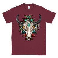 Burgundy western aztec bull skull with gemstone Classic Tee - texasbilliewilder