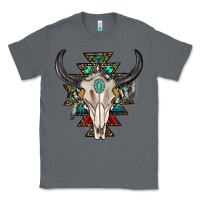 Charcoal Heather western aztec bull skull with gemstone Classic Tee - texasbilliewilder