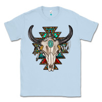 Dusty Blue western aztec bull skull with gemstone Classic Tee - texasbilliewilder